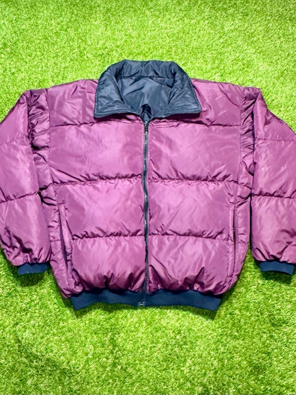 Vintage 90s Columbia Quilted Reversible Puffer Jacket Zip Large Burgundy Black